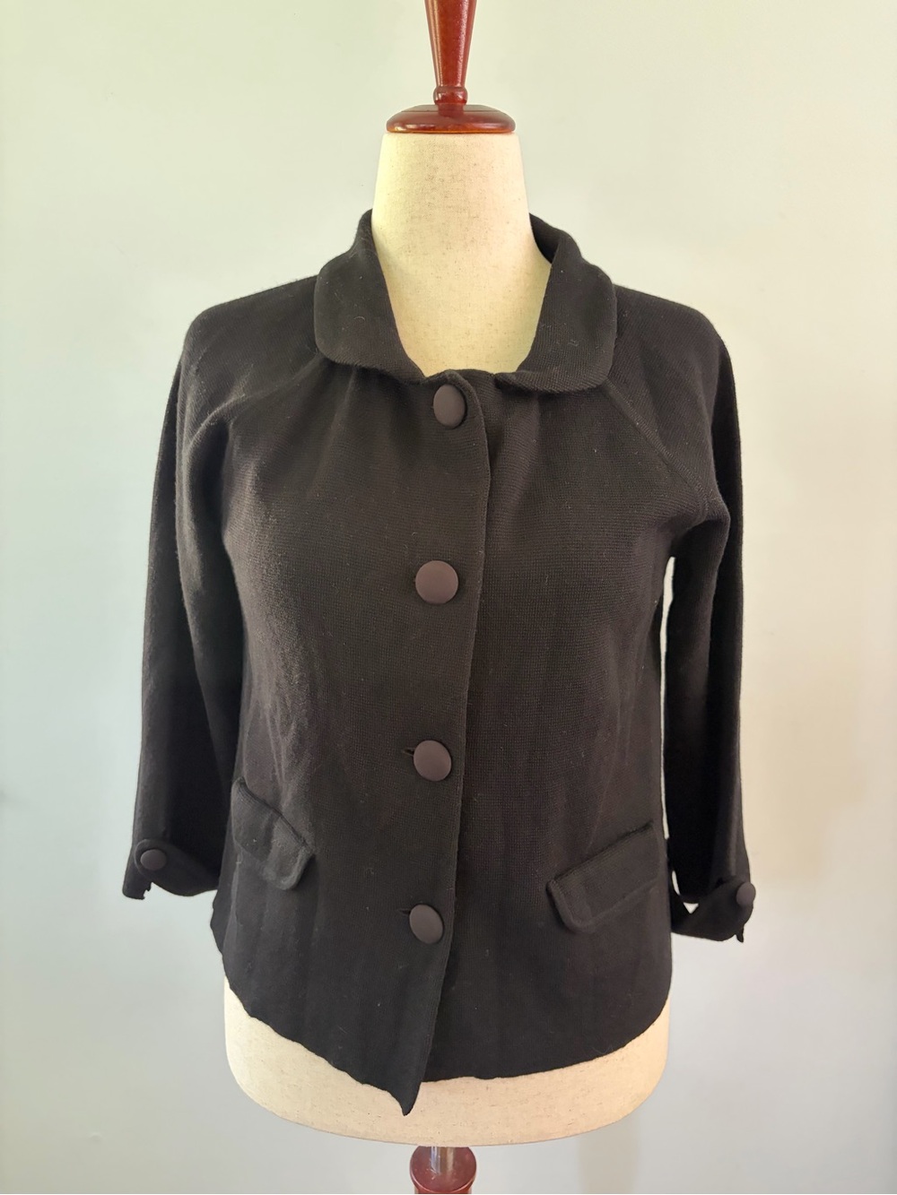 J. Crew Wool Black 3/4 Sleeve Button Front Sweater Jacket